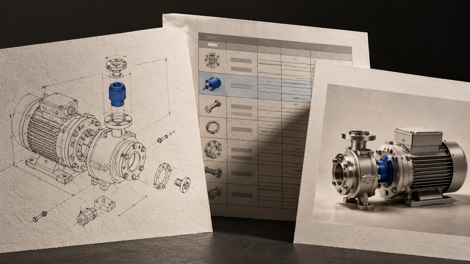 AI-generated editorial illustration of a shared equipment change across a proposal, cost sheet and presentation. Not an official MiniMax asset or software screenshot.