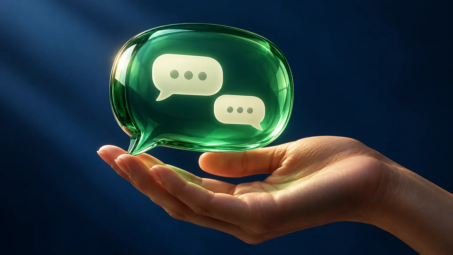 AI生成的消息接待与人工协助主题示意。非 WhatsApp 或 SalesCloser 官方素材、产品界面或真实客户会话。